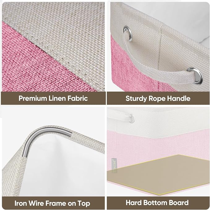 BALEINE 1 Pack Fabric Closet Storage Bins for Shelves, Linen Closet Organizers and Storage, Decorative Baskets for Organizing, Shelf, Clothes, Home, Office (Pink, 15''x11''x9.5'')
