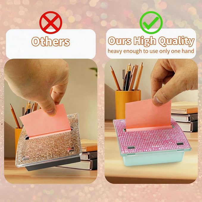 Pop up Sticky Note Holder Rhinestone Self Sticky Note Dispenser 3×3 Post it Dispenser for Pink Office Desk Accessories and Supplies,Teacher Gifts(White Pink)
