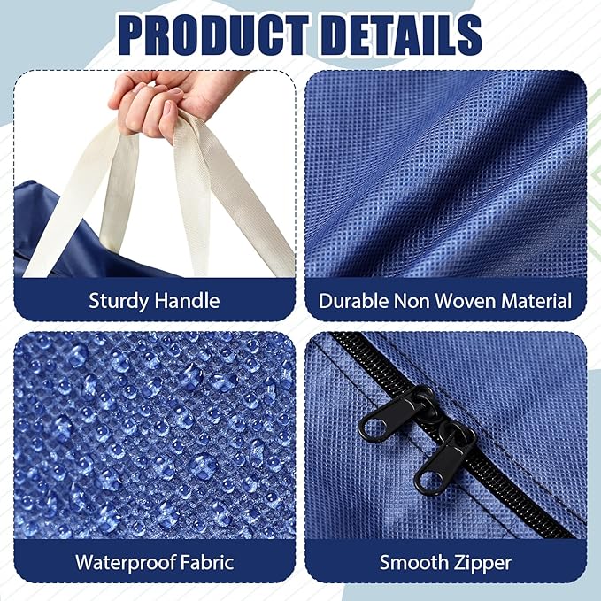 Sadnyy 12 Pack Extra Large Moving Bags Bulk with Carrying Handles & Zipper 32 Gal /120 L Reusable Waterproof Packing Bags Foldable Storage Organizer for Clothes, Bedding, Comforters(Navy Blue)