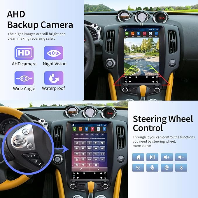 Car Radio for Nissan 370Z 2009-2021 Replacement CarPlay Stereo Android Auto 13.8 Inch Vertical Screen Upgrade Tesla Style with DSP SWC WiFi Bluetooth Audio