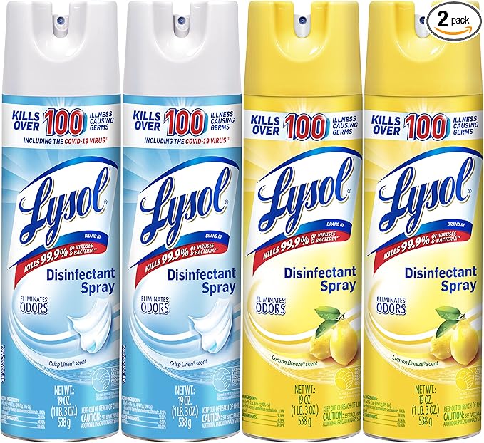 Lysol Disinfectant Spray, Sanitizing and Antibacterial Spray, For Disinfecting and Deodorizing, Lemon Breeze, 19 Fl Oz (Pack of 2), Packaging May Vary