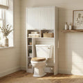 AKMAKM 31" W Over the Toilet Storage Cabinet with Fluted Door, White Bathroom Organizer with Adjustable Shelf, 67''H Tall Toilet Paper Holder Stand Wave Door for Restroom, Laundry Room