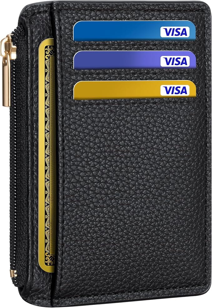 Tipmile Womens Credit Card Holder Wallet, Small Slim RFID Blocking Sleeve | Mini Tiny Cute ID Case, Minimalist Zipper Pocket Wallet, Thin Coin Purse, Mothers Gift