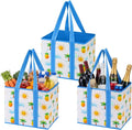 VENO 3 Pack Reusable Grocery Bags, Shopping Bags for groceries, Utility Tote with Handles and Hard Bottom, Foldable Shopping Cart Organizer, Heavy-Duty (Tropical Island, 6 Gallon-3 Pack)