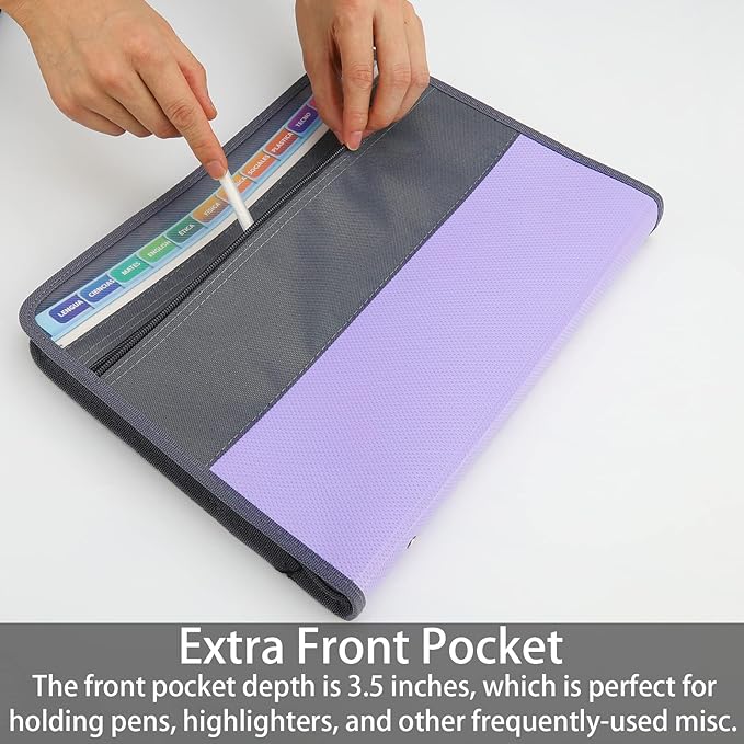 NAFY Accordian File Organizer, 13 Pockets Expanding File Folder with Zipper, A4 Letter Size Portable Accordion Expanding File Folders with Multicolor Labels for Office School Supplies (Black+Purple)