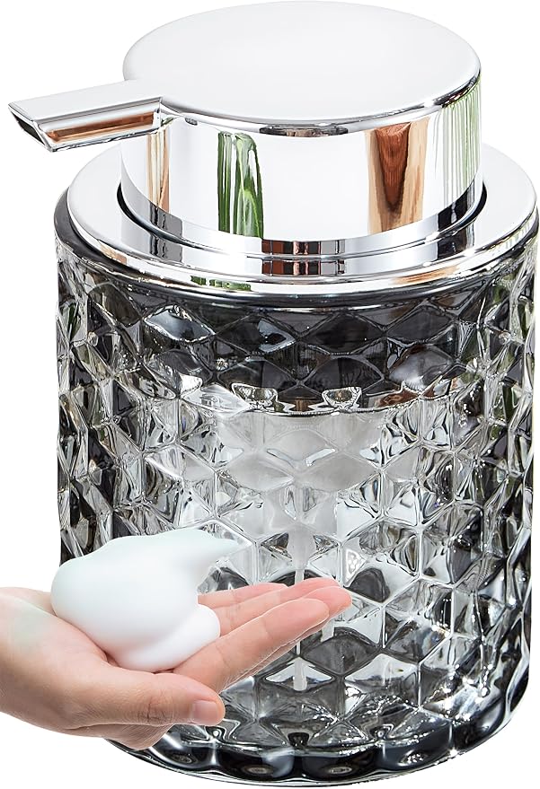 Malachi Foaming Hand Soap Dispenser, Refillable Clear Glass Foam Pump Bottle for Hand Soap, Dish Soap, Body Wash, Shampoo, Facial Cleanser & Baby Wash, Multi‑use for Bathroom, Kitchen & Commercial Use