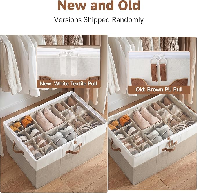 StorageWorks Shoe Organizer for Closet, Fits up to 24 Pairs, Shoe Cubby Storage Containers with Adjustable Dividers and Clear Cover, Brown & White