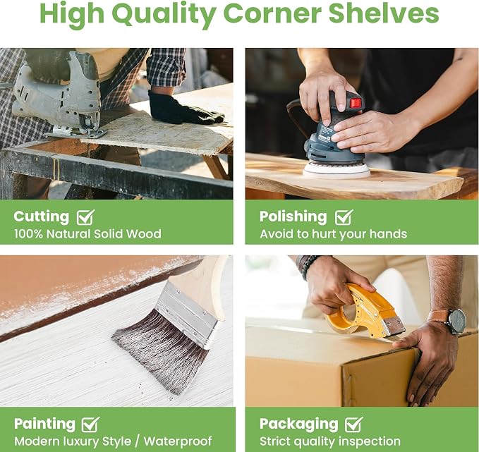 NATURE'S SOURCE Floating Corner Shelves with Invisible Brackets Set of 3, Corner Shelves Wall Mounted, for Home Bedroom Bathroom Kitchen Living Room Office- 16.1" x 11.5" (Pure White)