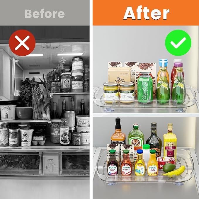 HIYOHIYO 2-Pack Clear Lazy Susan for Refrigerator Rectangular Fridge Turntable Organizers and Storage Pull Out & 360° Rotating for Cabinet Pantry Kitchen Table Bathroom (13.7"x10.2")