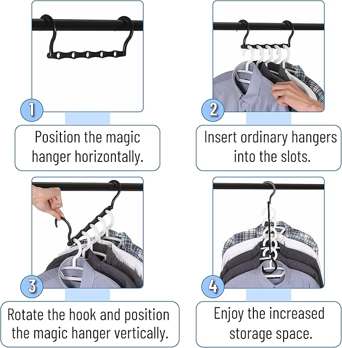 Mr. Pen- Space Saving Hangers, 8 pcs, 360° Rotating Hooks | Magic Cascading Hanger Organizer with 5 Enclosed Slots, Closet Organizers and Storage for Clothes