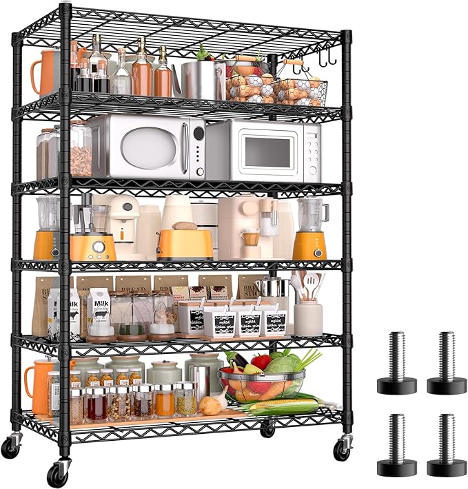 PrimeZone 6 Tier 36'' W X 18'' D X 78'' H Wire Shelving with Wheels 1500lbs Storage Shelves NSF Listed Heavy Duty Metal Shelf Adjustable Rolling Rack Easy Assembly for Home Kitchen Garage Pantry