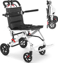 Compact Ultra-Lightweight Portable Transport Wheelchair Foldable Travel Wheelchairs with Handbrake for Adults and Seniors（White）