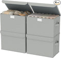 Foldable Storage Bins, Closet Boxes, 4 Pack, Grey, 13x9x7.9 In | Cube Organizer Basket with Flip-Top Lid and 2 Handles, Decorative Boxes for Shelves with Cover for Clothes, Towels, Blanket