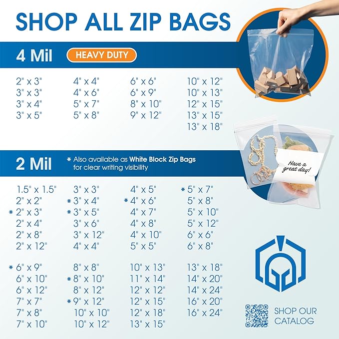 Spartan Industrial - 10” X 13” (250 Count) 4 Mil Thick Bulk Clear Reclosable Zip Plastic Poly Bags with Resealable Lock Seal Zipper - Heavy Duty and Durable