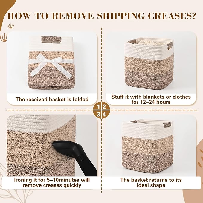 11 Inch Storage Cubes, 6 Pack Cube Storage Bins for Organizing, Cotton Rope Woven Baskets for Shelves, Bathroom, Kids Room, Closets, Baby Nursery