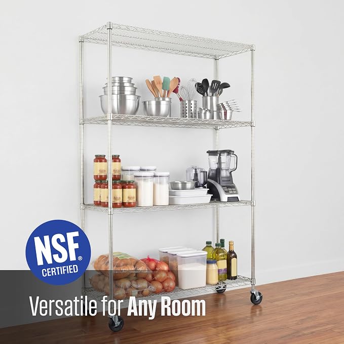 SafeRacks NSF 4-Tier Heavy Duty Steel Wire Rack w/Wheels (18"x48"x72")