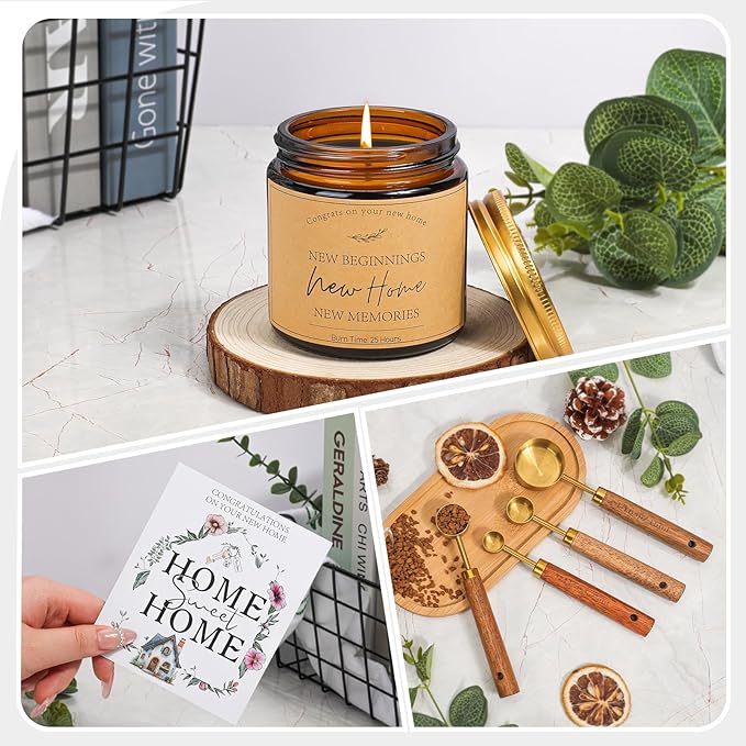 Housewarming Gift Basket for New Home | 13 Pcs Kitchen Essentials Set with Ceramic Mugs, Measuring Spoons, Storage Basket | New Home Gift Ideas | Closing Gifts for Couples & Families