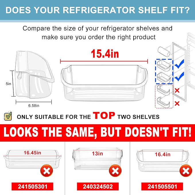 2 PACK Upgraded 240356402 Refrigerator Door Bin Replacement for Frigi.daire Refrigerator Door Shelf Parts LFSS2612TF0 LFSS2612TE0 FFSS2615TE0 Door Shelf Shelves By AMI PARTS (Length 15.38")