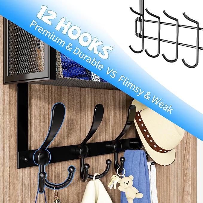 Kaiferty Over The Door Hooks Organizer, Coat Rack Over The Door Storage Hanger Towel Rack, Back of Door Storage Organizer for Bathroom,Bedroom,Kitchen,Office (Black, 4-Tier)