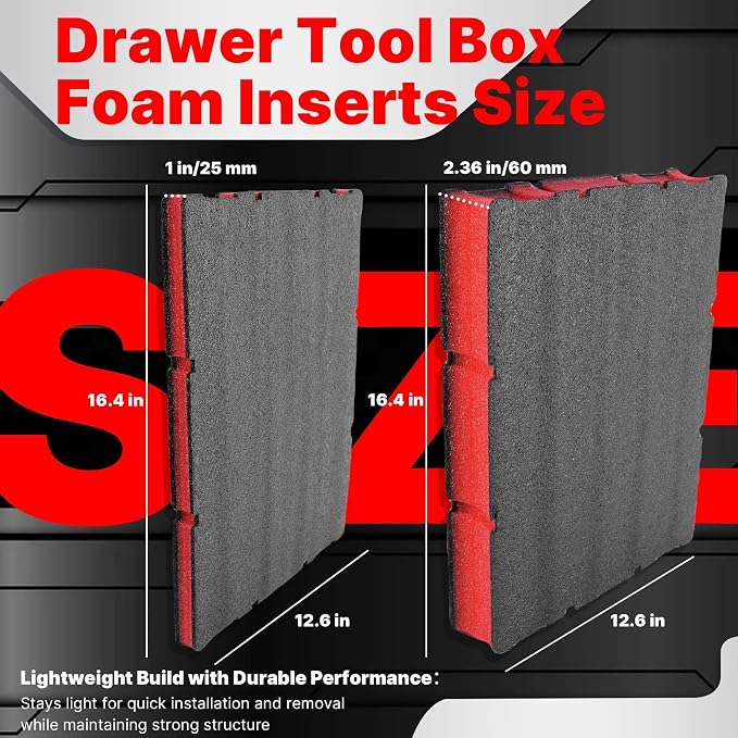 2 Pack Foam Inserts Compatible with 8442 Series Drawer Tool Box, Replacement for 8452, 25mm and 60mm Red & Black Foam Inserts