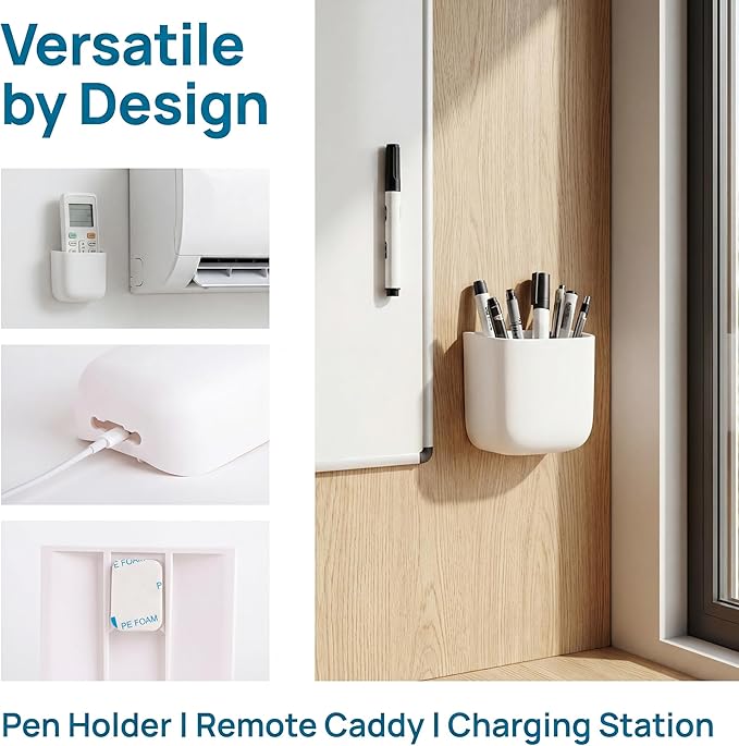 EHKIT (2 pcs/Set) Office Supplies Pen Holder Organizer Caddy Self Adhesive Cubicle Wall Mounted Stick On Store Pens, Pencils, Sticky Notes and Other Supplies White
