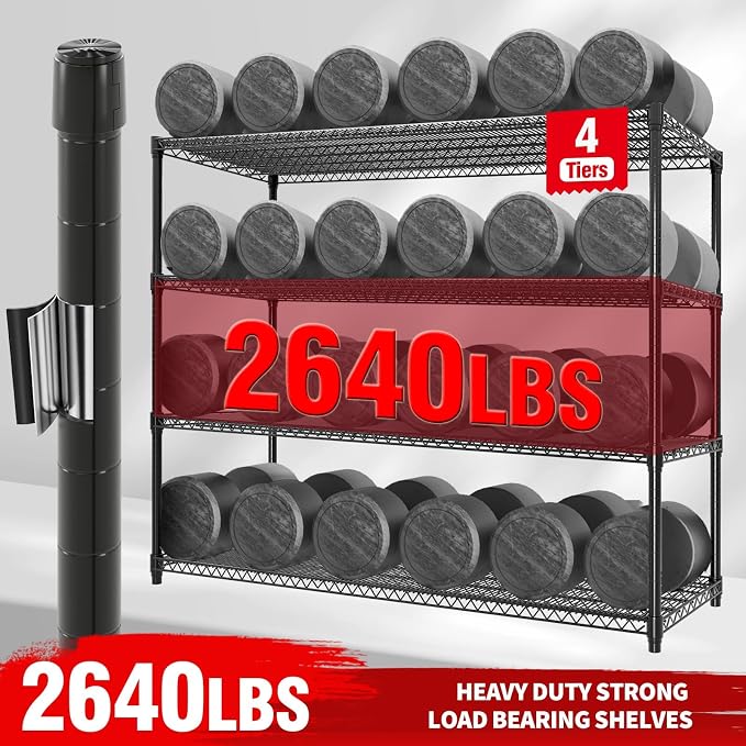 Metal Shelving with Wheels, 2640LBS 4-Tier Heavy Duty Garage Storage Shelves, Adjustable Wire Rack Shelving Unit w/Casters, Rolling Shelf for Home, Workshop, Basement, 74" H×24" D×60" W