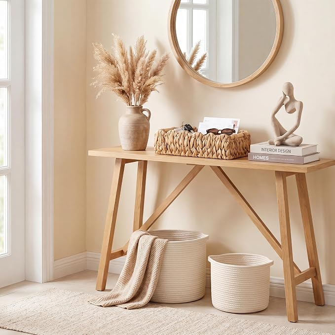 StorageWorks Toilet Paper Storage Basket, Living Room Organizers and Storage, Toilet Paper Basket with Wooden Handles, Small Water Hyacinth Scalloped Basket, Natural