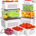 HOMETALL 6 PCS Fruit Storage Containers for Fridge with 6 Removable Colanders, BPA Free Produce Containers for refrigerator, Dishwasher & Microwave Safe Food Containers Keep Fruit, Salad, Berry, Fresh