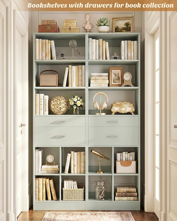 44" Storage Unit with Drawers and Shelves, Crab Green