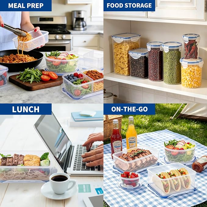 KIGI Large Food Storage Containers, Set of 2 (17.7 Cup) | Airtight Lids, Ideal for Picnic, Fruit Storage & Pantry, Dishwasher Safe, BPA free Plastic, 4 Sided Locking Lid,143 oz