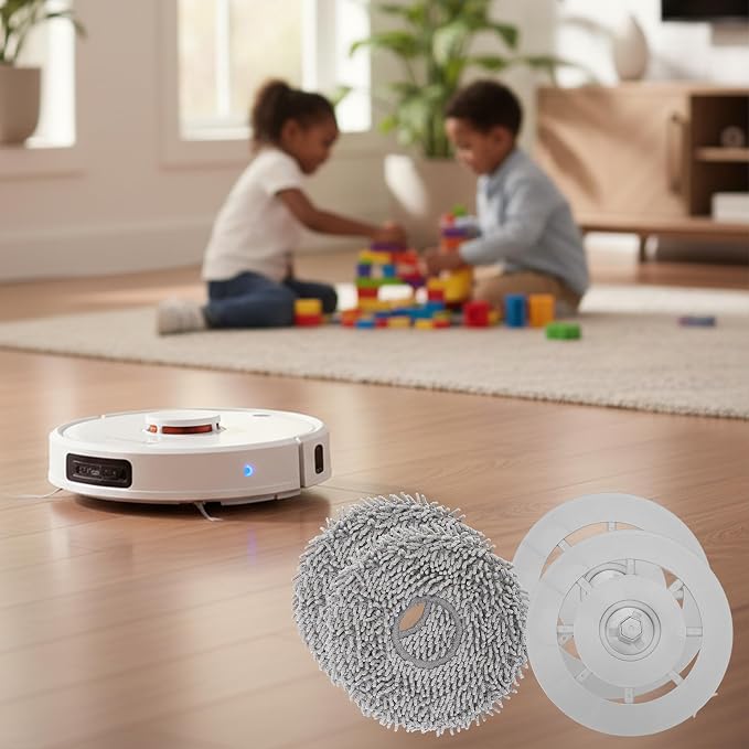 4PCS Microfiber Mop Cloth & Mop Tray – Fit for Roborock Q Revo Qrevo Robot Vacuum Cleaner, Washable Pad Replacement, Cloths Holder Mount Spare Parts, Wiping Plates, Floor Cleaning Accessories