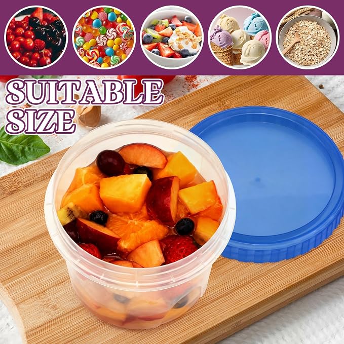 12 Pack Freezer Containers with Screw On Lids, 24 Oz Stackable Reusable Plastic Storage Container, Airtight Plastic Food Storage Containers with Twist Top Lids for Food Soup Jello Sauce