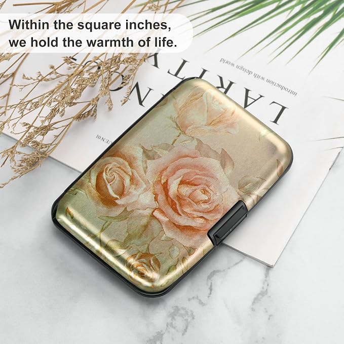 ELFISH Mini RFID Aluminum Wallet Credit Cards Holder Business Card Case Metal ID Case for Men Women(Champagne rose)