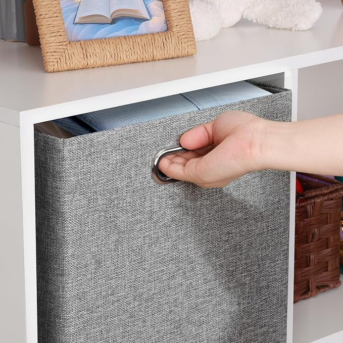 Posprica 3X Thicker Collapsible Storage Bins,13×15x13 Foldable Storage Cube Boxes Fabric Drawer for Closet Shelf Cabinet Bookcase, set of 4 (Gray-1200D)