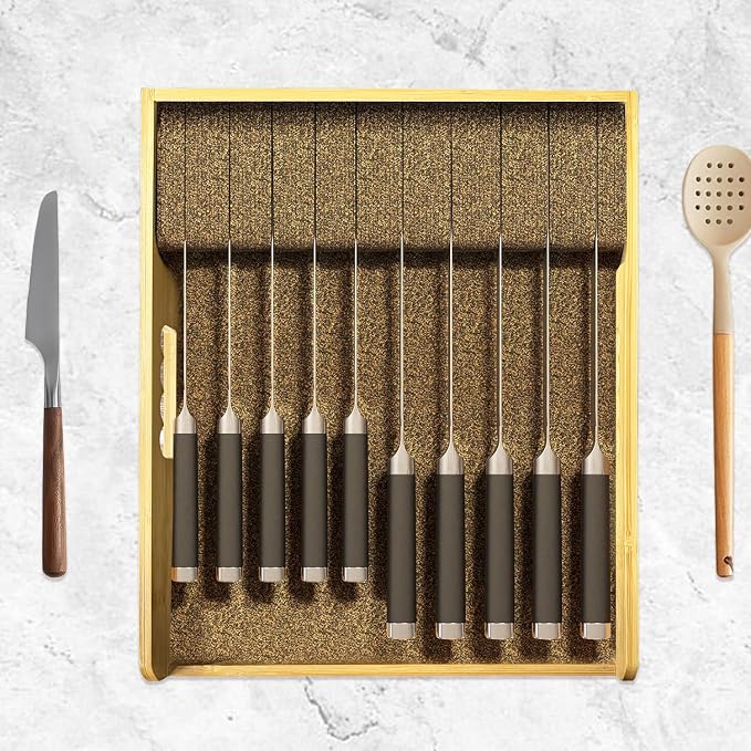 Knife Drawer Organizer Bamboo Insert Dock, 15"L x 12"W x 2.5"H Kitchen Steak Knives Holder Organizers Block for Drawer in Storage Organization (15 X 12 ”)