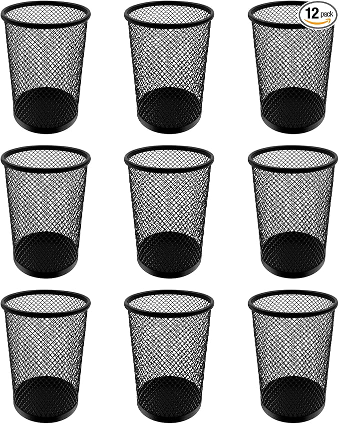 HSYMQ Desk Pencil Pen Holder, Wire Mesh Pen Cup Holder for Desk Organizer and Office Desk Accessories (12 Pack)