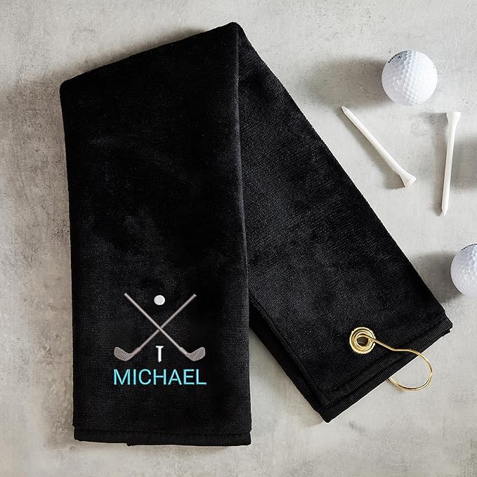 Lifetime Creations Personalized Golf Towel for Golf Bags - Custom Embroidered in USA with Text, Dual-Sided for Scrubbing, Gifts for Golfers, Golf Accessories for Men or Women, Groomsmen, Dad