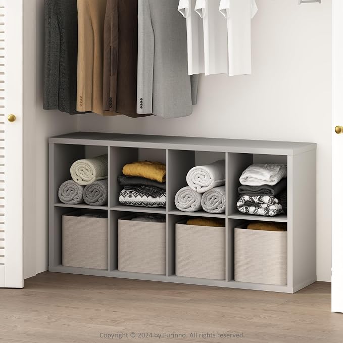 Furinno Cubic Extra Thick 8-Cube Closet Organizers and Storage, Light Grey | 14.6 x 30 x 58 in, Open Shelf Closet Storage, Closet Organizer, for Wardrobe, Bedroom, Living Room