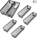 Silverware Organizer,Mesh Cutlery silverware Tray for Drawer,Tool tray organizer,Utensil Flatware Tableware Organizer for Kitchen,Office,with Non-slip,Fits Standard Drawer,(9X3 IN) 6PSC,Black
