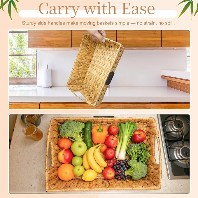 3 Pack Handwoven Wicker Basket Rattan Storage Basket with Built-in Handles for Pantry Organizers and Storage Shelves Bedroom Bathroom Laundry Room or Kitchen