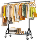 HYSEYY Heavy Duty Clothes Rack Load 450 LBS, Metal Garment Rack, Standing Rolling Clothing Rack for Hanging Clothes with Sturdy Wheels & Shelves, Portable Closet Wardrobe Rack,Black