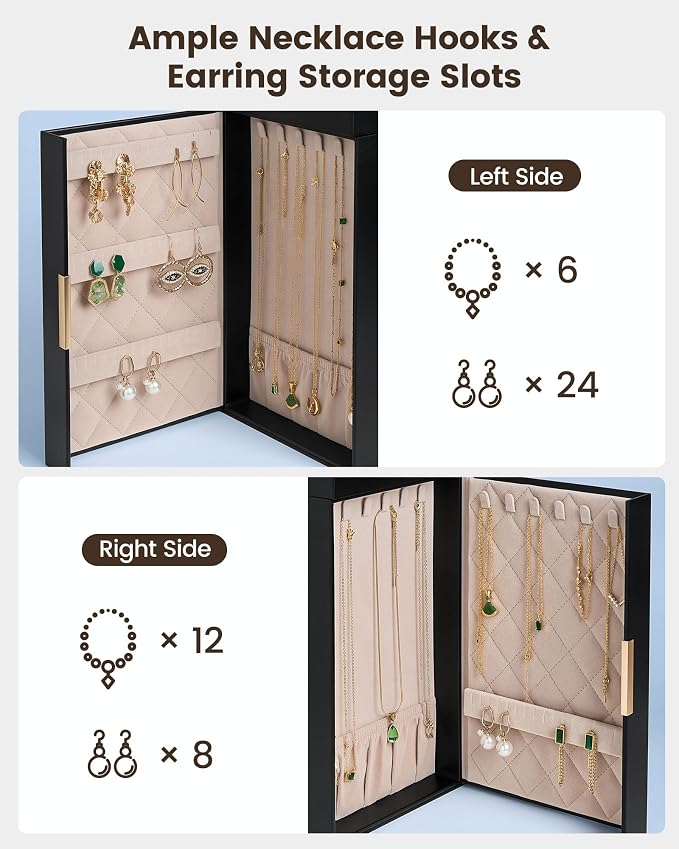 Lolalet Large Jewelry Box Organizer for Women, 8-Layer Jewelry Organizers and Storage Case with Mirror & 7 Drawers, Lockable Watch Ring Earring Bracelet Necklace Holder Girls Gift -8Layer, Black