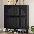 Shoe Storage Cabinet with 2 Flip Drawers, Narrow Wood Shoe Organizer Cabinet with Fluted Panel, Slim Shoe Rack for Entryway, Freestanding Shoe Cabinet for Living Room, Hallway, Black