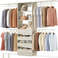 Aheaplus Closet System with 4 Drawers, 8FT Wood Closet Organizer System, Walk-in Closet Wardrobe with Tower, 4 Hang Rods, 2 Top Shelves, Built In Closet Insert System, Fits Spaces 4-9 ft, White Oak
