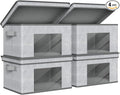 Univivi Fabric Foldable Storage Bins with Lids Collapsible Storage Boxes Bins Organization Baskets for Home, Closet, Playroom, 14''x10''x8.3'' (Gray, 4-Pack)