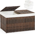 SETVSON Storage Basket with Lid Rattan Woven Storage Baskets with 2 Separate Lids, 17.2 Gallon (65 L), 22 x 13 x 13.8 Inches,Foldable, 2 Removable Liner Bags Handles for Bedroom, Laundry Room Brown