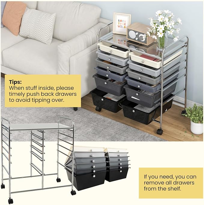 Giantex 12 Drawer Rolling Storage Cart Tools Scrapbook Paper Office School Organizer (Black Gradient)