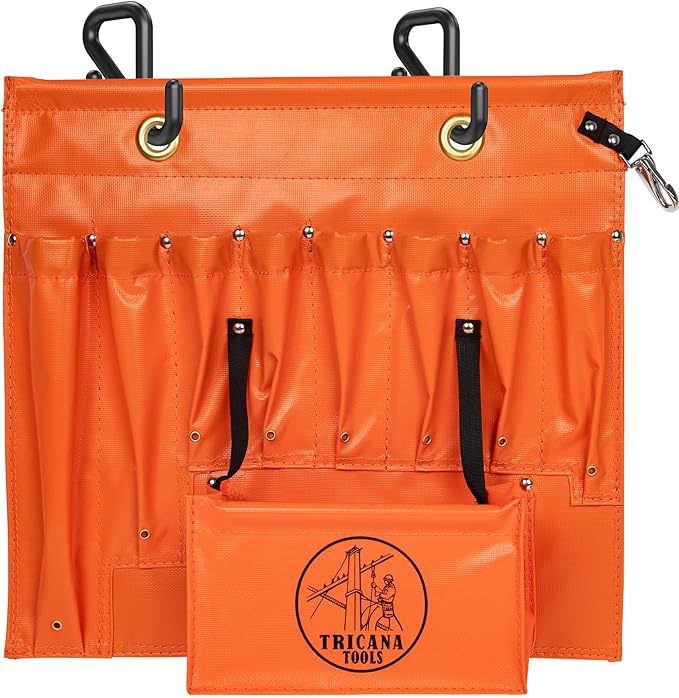 Lineman Tool Board, Aerial Apron, Bucket Truck Tools Organizer with Over 16 Pockets, Tool Organizer for Bucket Trucks and Lineman, Includes Two 2” Bucket Hooks