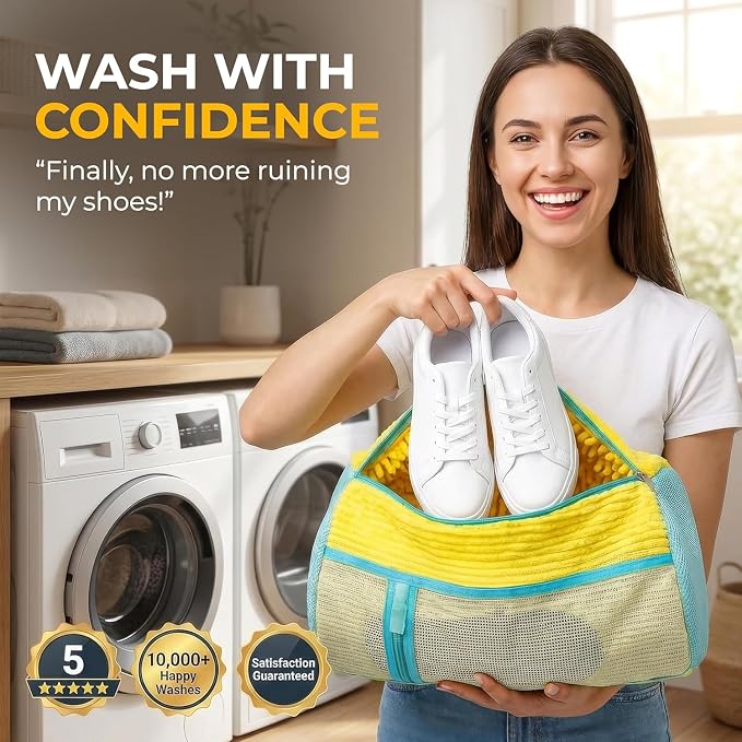 8-Piece Shoe Washing Machine Bag & Dryer Bag for Shoes 4x Each - 360° Thick Protection, Highly Durable Mesh Sneaker Washer w/Zipper Lock – Deep Cleaning Sneaker Laundry Bag for Spotless Shoes