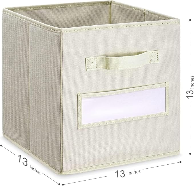 13x13x13 storage cube bins (Set of 10) Fabric storage cubes with 10 Labels Window Cards & a Pen, storage cubes 13x13, Collapsible 13 inch cube storage bins, Cubby Organizer Boxes, Beige